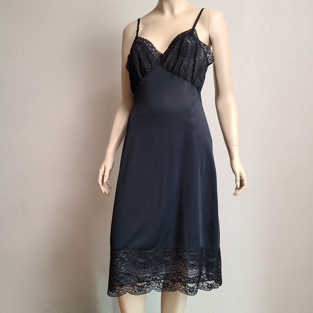 90s Black Lace Slip Dress